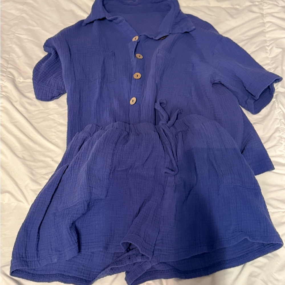 SHEIN blue Textured top and bottom set